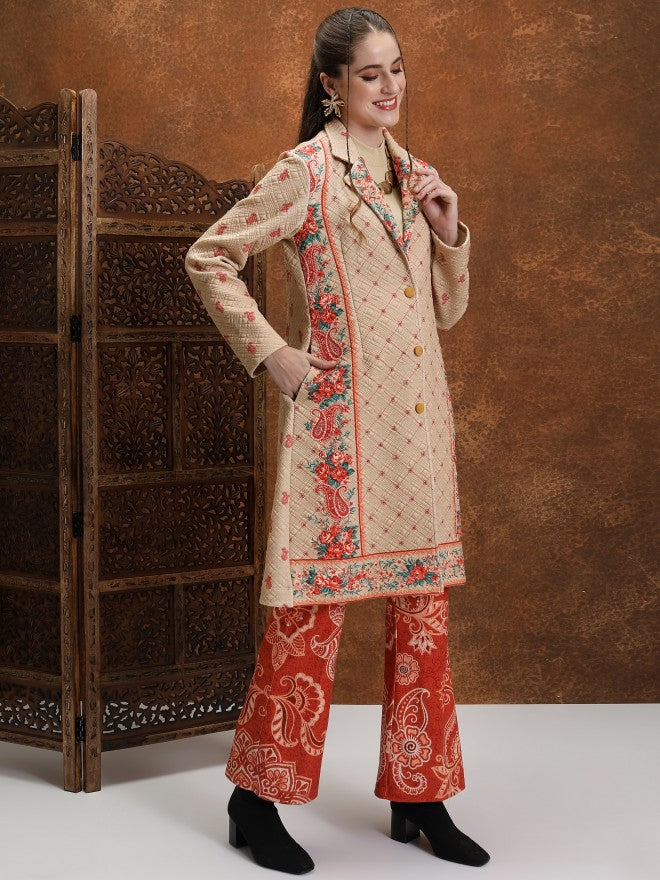 Vishudh Women Beige Open Front Jacket - Beige - Image 4