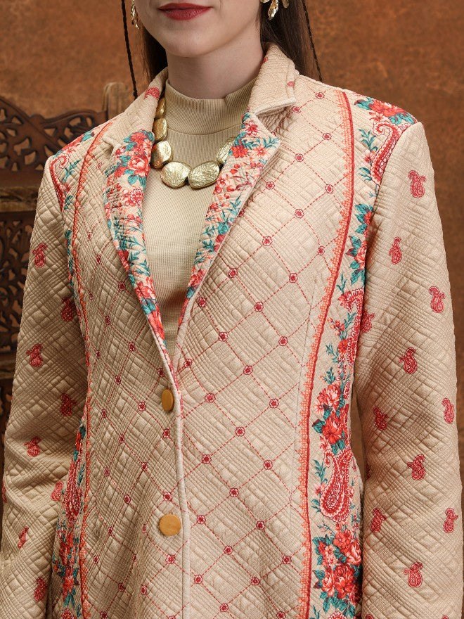 Vishudh Women Beige Open Front Jacket - Beige - Image 5