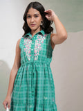Vishudh Women Green Checked Shirt Dress - Green - Image 1