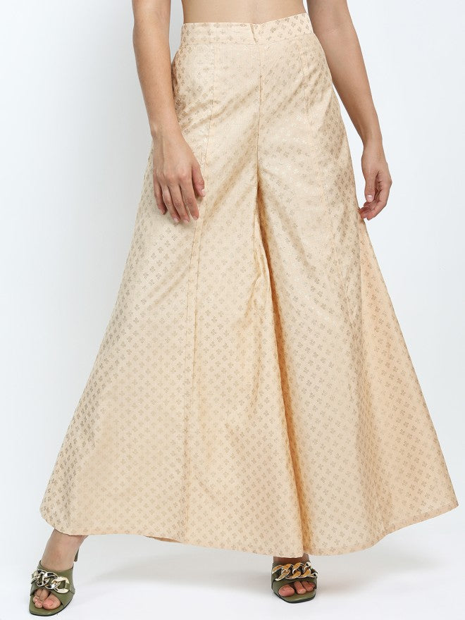 Vishudh Women Beige Printed Straight Palazzos - Beige - Image 1