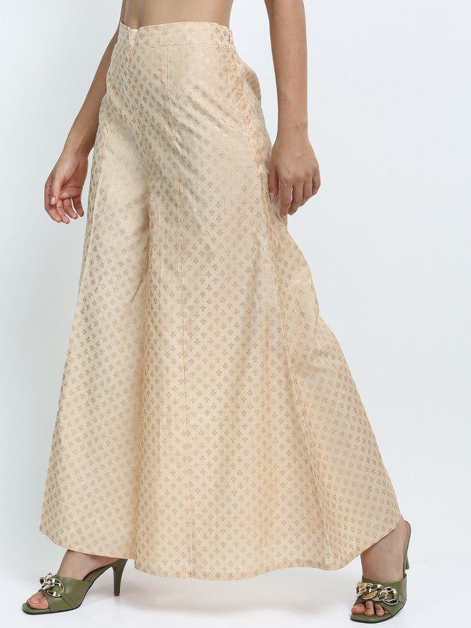 Vishudh Women Beige Printed Straight Palazzos - Beige - Image 2