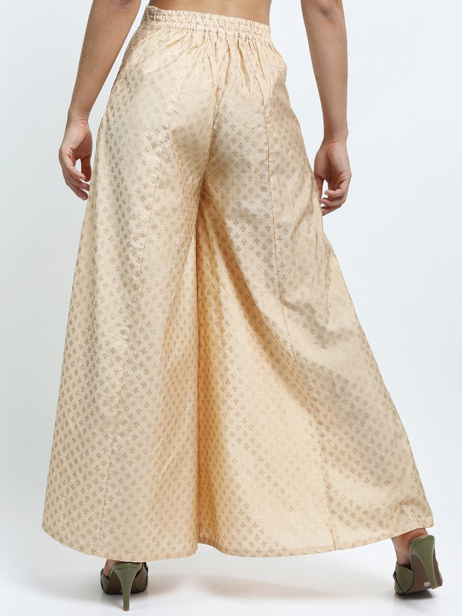 Vishudh Women Beige Printed Straight Palazzos - Beige - Image 3