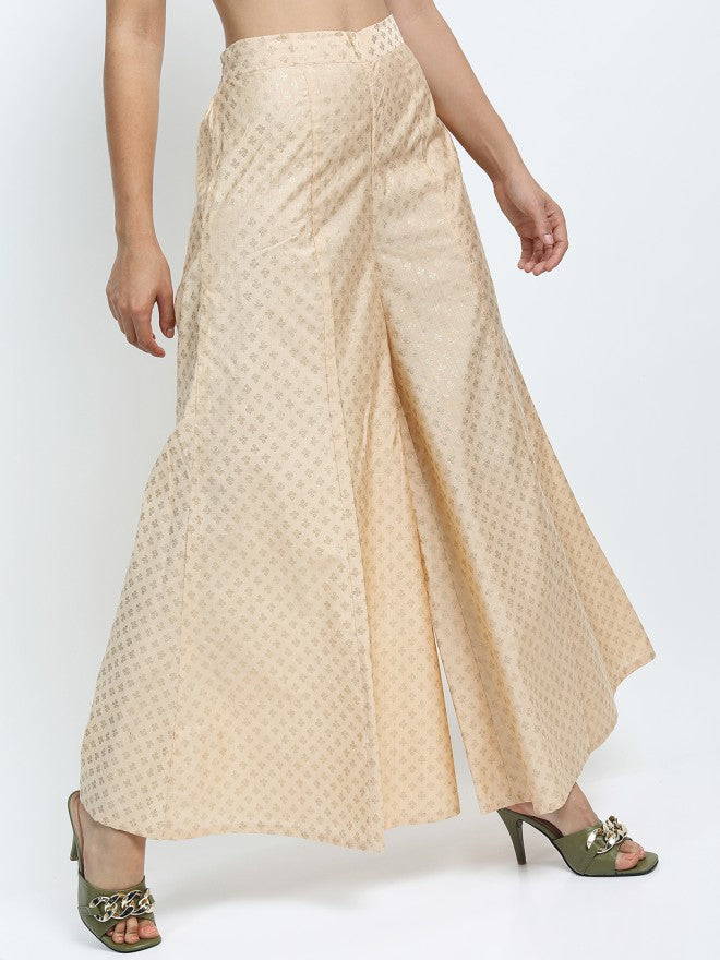 Vishudh Women Beige Printed Straight Palazzos - Beige - Image 6