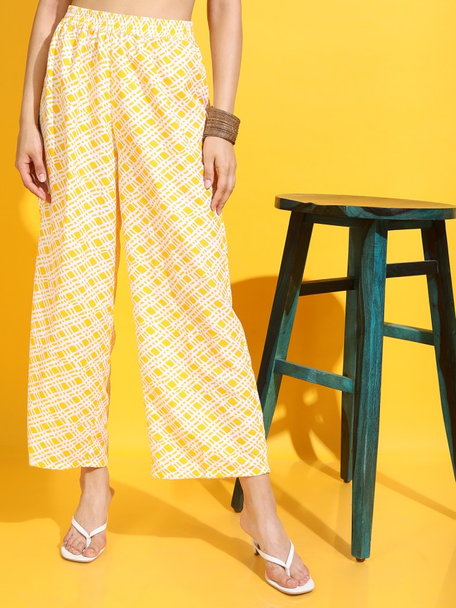 Vishudh Women Yellow Printed Straight Palazzos - Yellow - Image 1