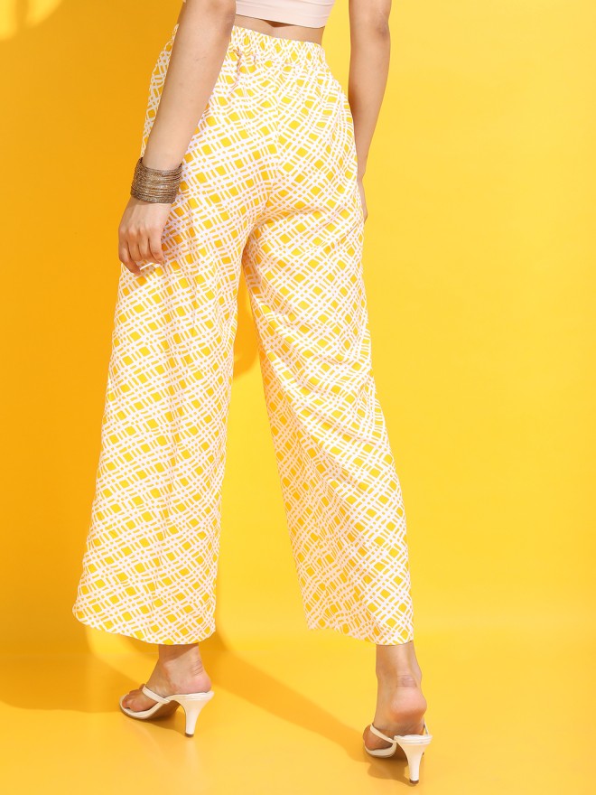 Vishudh Women Yellow Printed Straight Palazzos - Yellow - Image 3