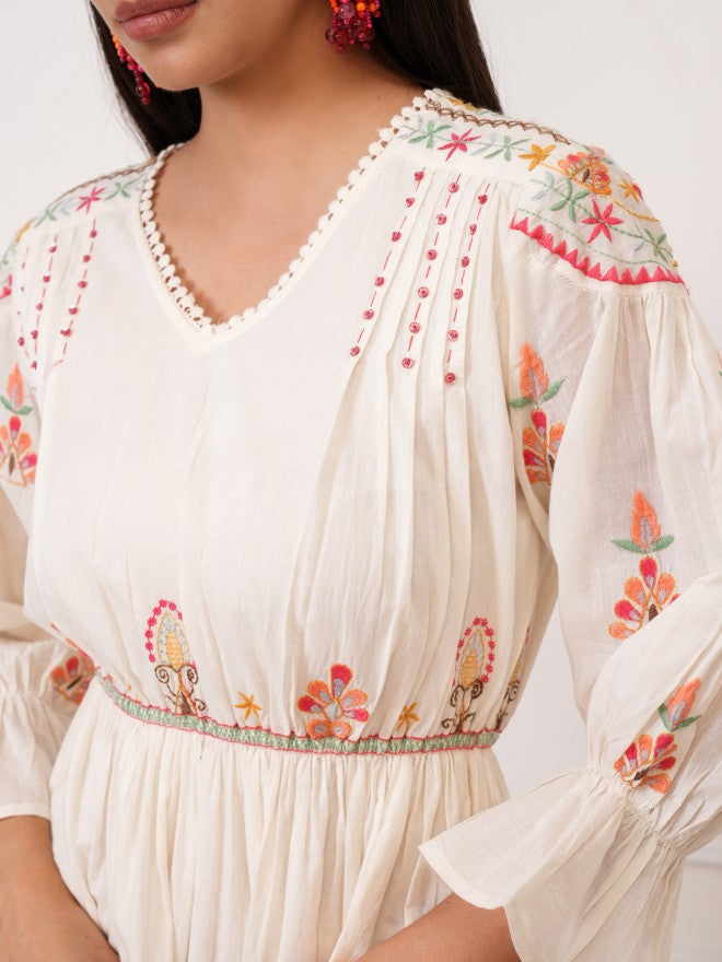 Vishudh Women White Embroidered Fit And Flare Dress - White - Image 5