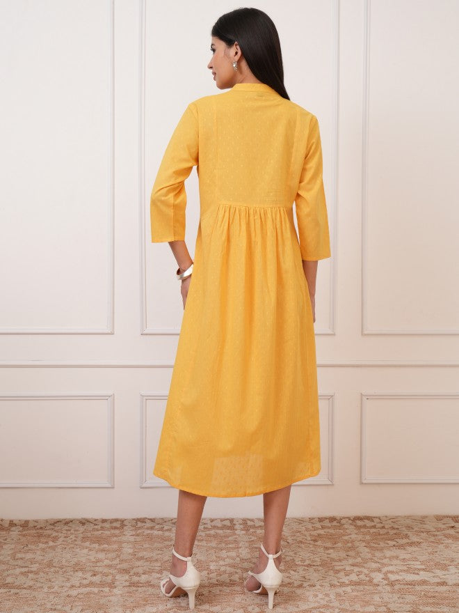 Vishudh Women Yellow Embroidered Fit and Flare Dress - Yellow - Image 3
