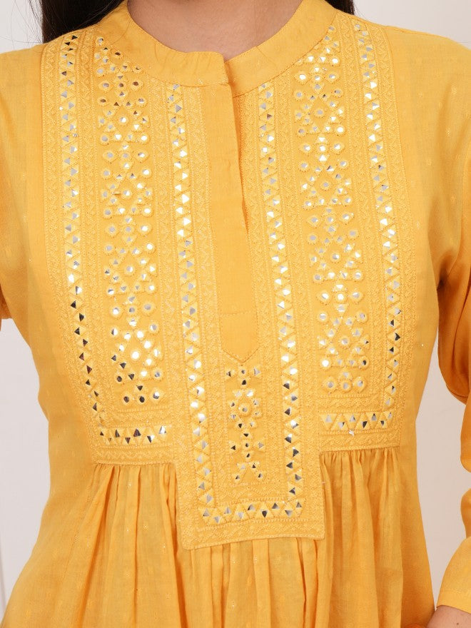 Vishudh Women Yellow Embroidered Fit and Flare Dress - Yellow - Image 5