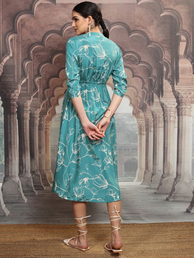 Vishudh Women Teal Printed Maxi Dress - Teal - Image 3