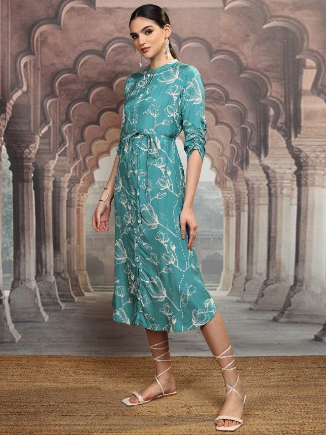 Vishudh Women Teal Printed Maxi Dress - Teal - Image 4