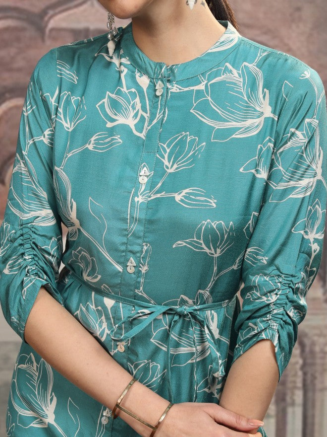 Vishudh Women Teal Printed Maxi Dress - Teal - Image 5