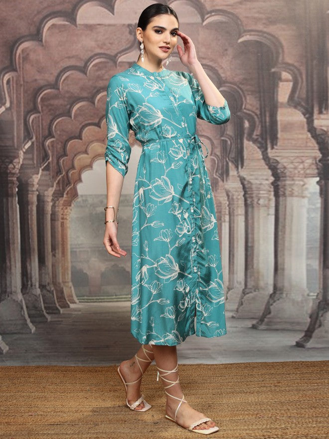 Vishudh Women Teal Printed Maxi Dress - Teal - Image 6