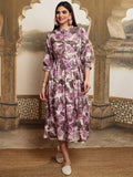 Vishudh women Magenta Printed A-Line Dress - Magenta - Image 1