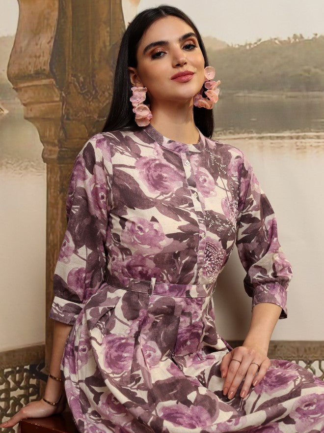 Vishudh women Magenta Printed A-Line Dress - Magenta - Image 2