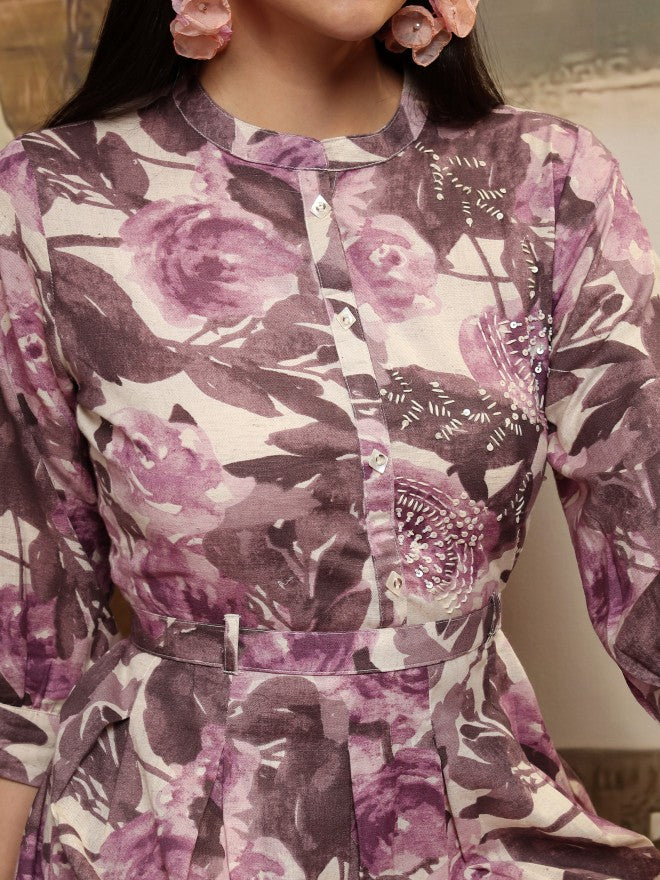 Vishudh women Magenta Printed A-Line Dress - Magenta - Image 5