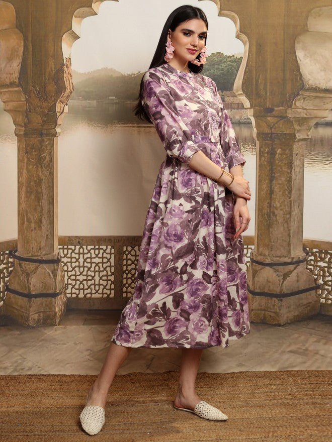 Vishudh women Magenta Printed A-Line Dress - Magenta - Image 6