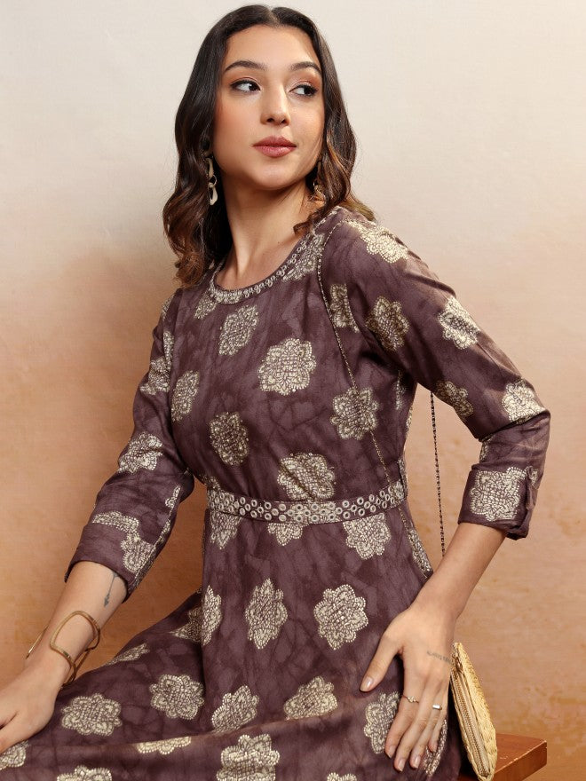 Vishudh Women Maroon Embroidered Maxi Dress - Maroon - Image 1