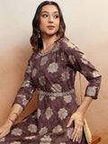 Vishudh Women Maroon Embroidered Maxi Dress - Maroon - Image 1