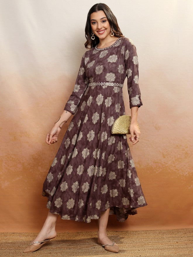 Vishudh Women Maroon Embroidered Maxi Dress - Maroon - Image 2