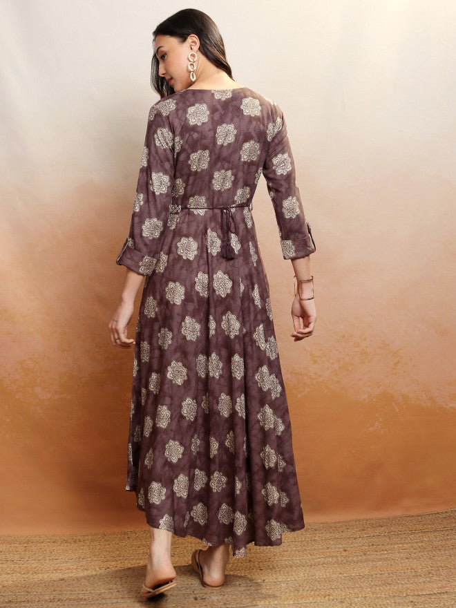 Vishudh Women Maroon Embroidered Maxi Dress - Maroon - Image 3