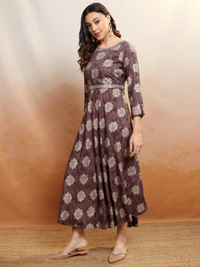 Vishudh Women Maroon Embroidered Maxi Dress - Maroon - Image 4