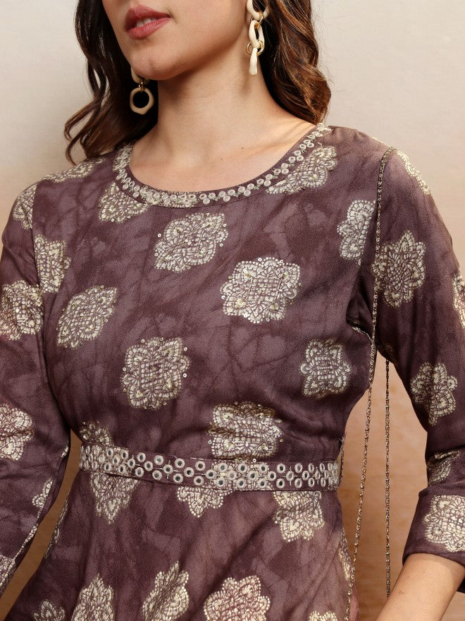 Vishudh Women Maroon Embroidered Maxi Dress - Maroon - Image 5
