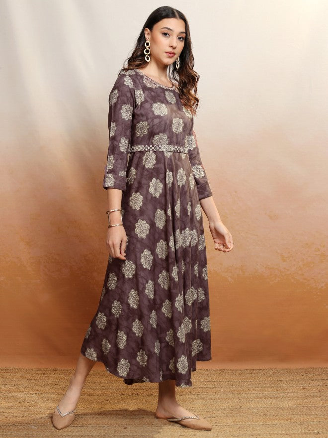 Vishudh Women Maroon Embroidered Maxi Dress - Maroon - Image 6