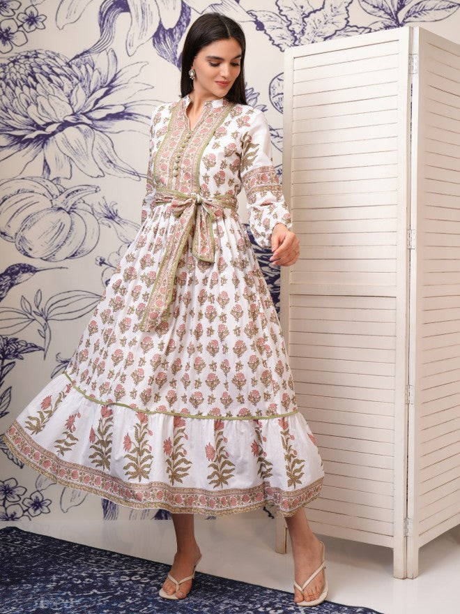 Vishudh women Brown Printed Fit And Flare Dress - Brown - Image 1