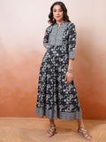 Vishudh women Black Printed Fit And Flare Dress - Black - Image 1