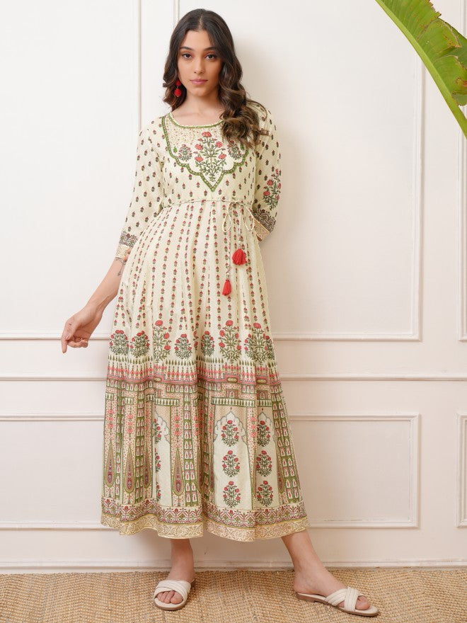 Vishudh Women Peach Embroidered Maxi Dress - Peach - Image 1