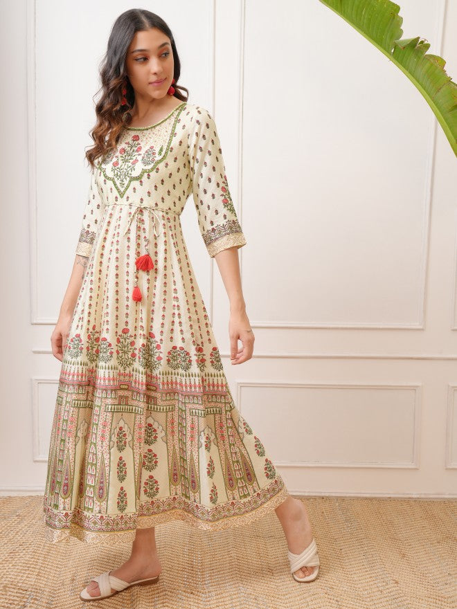 Vishudh Women Peach Embroidered Maxi Dress - Peach - Image 2