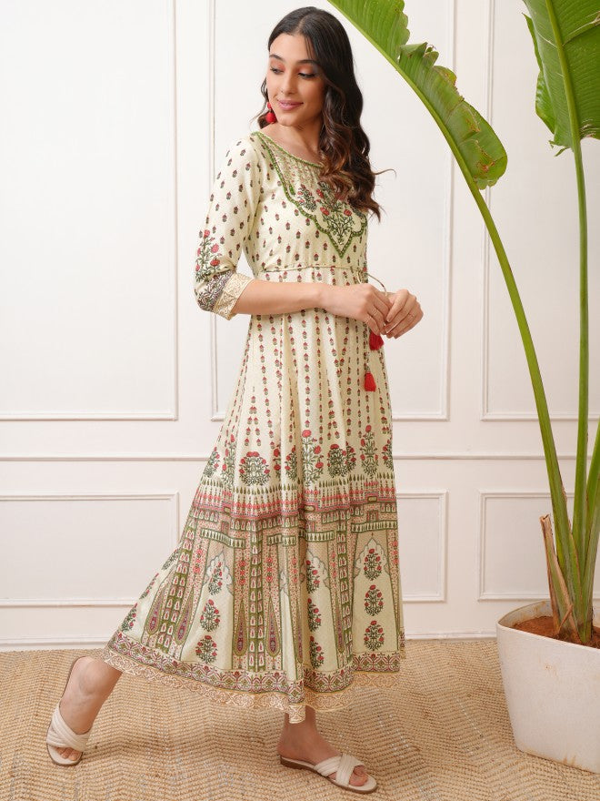 Vishudh Women Peach Embroidered Maxi Dress - Peach - Image 4