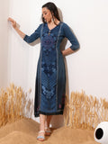 Vishudh women Blue Printed A-Line Dress - Blue - Image 1