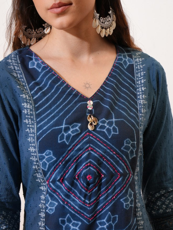 Vishudh women Blue Printed A-Line Dress - Blue - Image 5