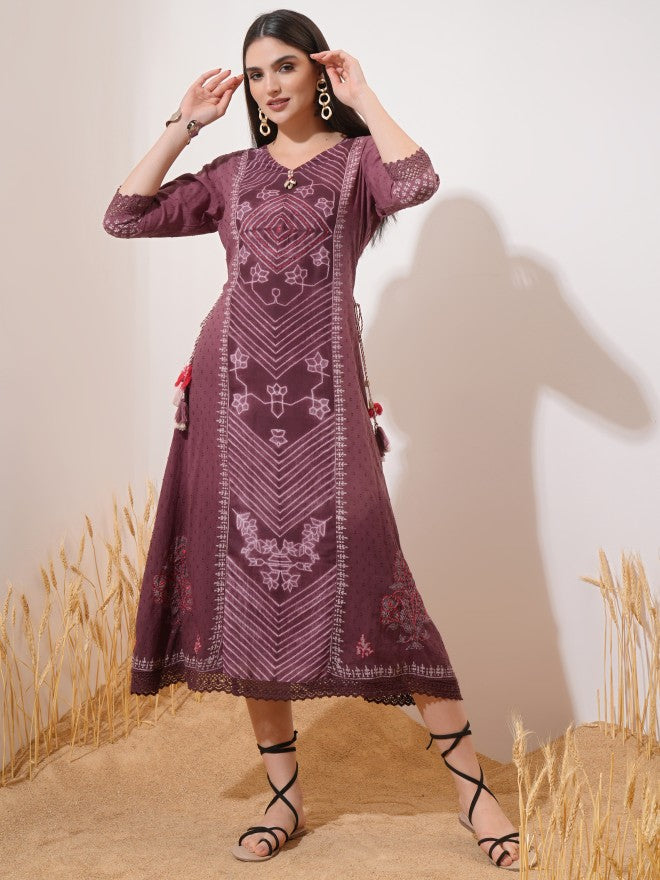 Vishudh Women Maroon Printed Maxi Dress - Maroon - Image 1