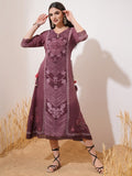 Vishudh Women Maroon Printed Maxi Dress - Maroon - Image 1