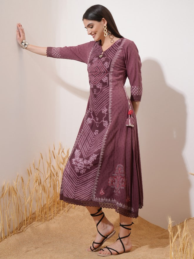 Vishudh Women Maroon Printed Maxi Dress - Maroon - Image 2