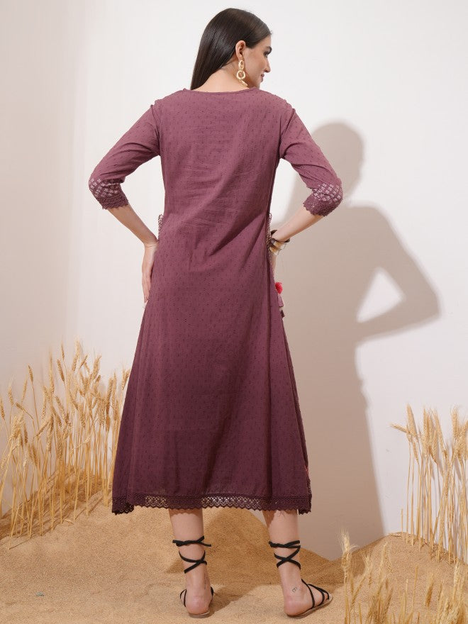 Vishudh Women Maroon Printed Maxi Dress - Maroon - Image 3