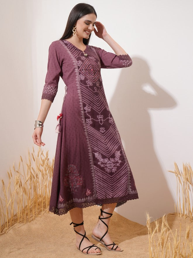 Vishudh Women Maroon Printed Maxi Dress - Maroon - Image 4