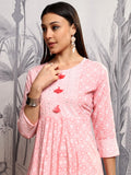 Vishudh Women Pink Printed A-Line Dress - Pink - Image 1