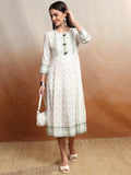 Vishudh women Off White Printed A-Line Dress - Off White - Image 1