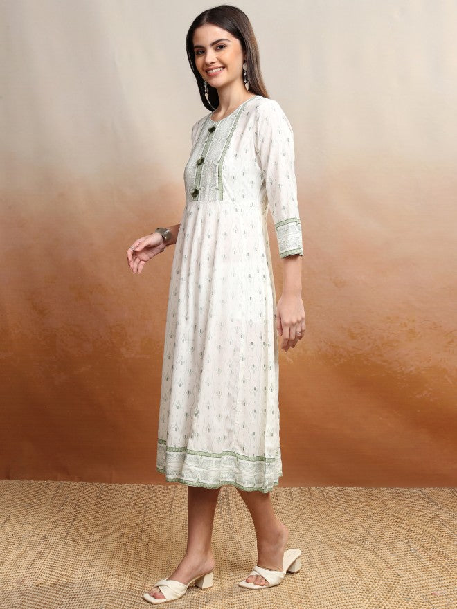 Vishudh women Off White Printed A-Line Dress - Off White - Image 4