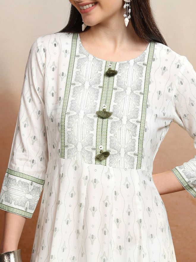 Vishudh women Off White Printed A-Line Dress - Off White - Image 5