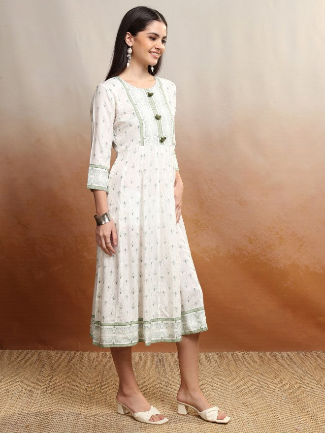 Vishudh women Off White Printed A-Line Dress - Off White - Image 6
