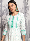 Vishudh Women Blue Printed A-Line Dress - Blue - Image 1