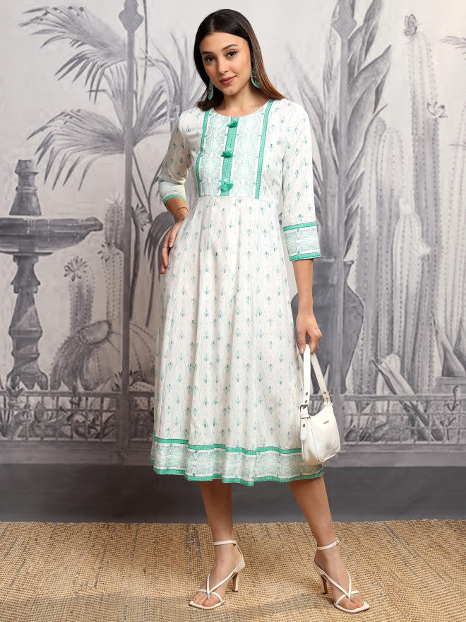 Vishudh Women Blue Printed A-Line Dress - Blue - Image 2