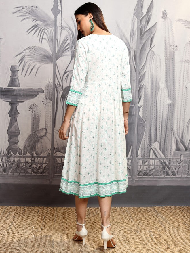 Vishudh Women Blue Printed A-Line Dress - Blue - Image 3