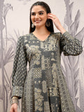 Vishudh Women Grey Printed A-Line Dress - Grey - Image 1