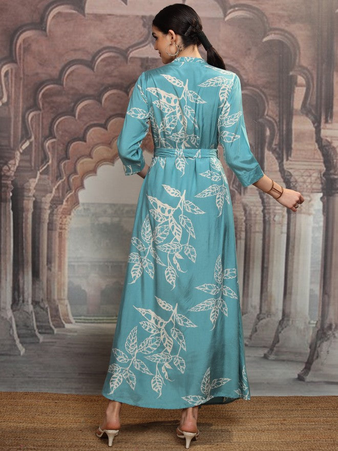 Vishudh Women Blue Printed Maxi Dress - Teal - Image 3