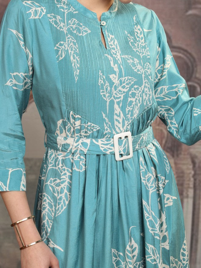 Vishudh Women Blue Printed Maxi Dress - Teal - Image 5